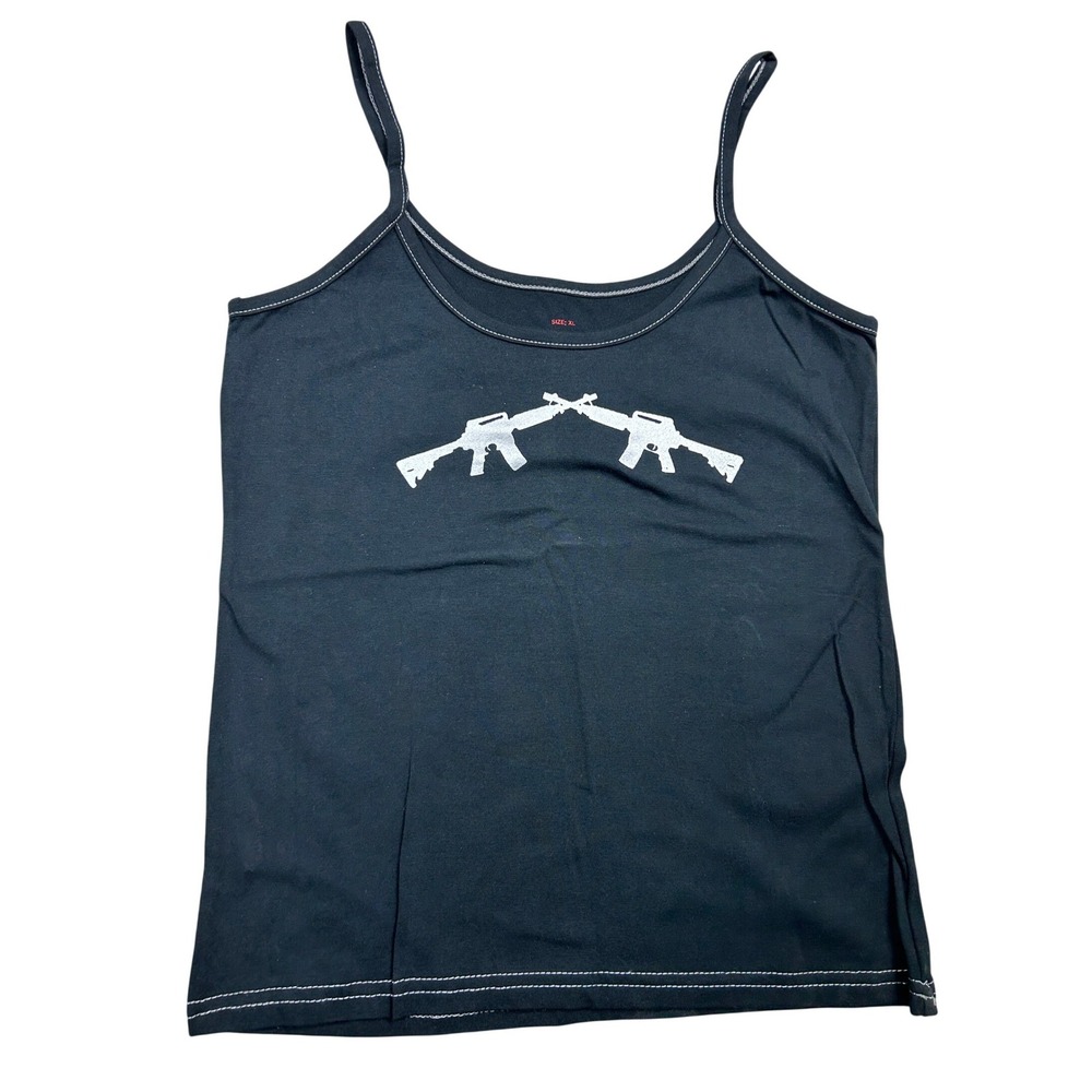 Rothco Womens XL Black Graphic Cami Tank Top Crossed Rifles Contrast Stitching